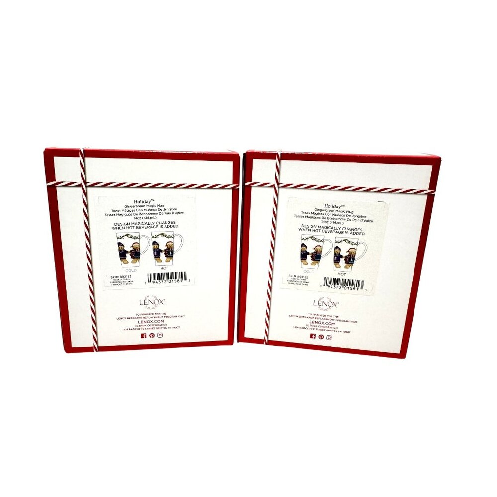 Set of 2 Lenox Heat Changing Cup Magic Mug Gingerbread Christmas 14oz NEW IN BOX